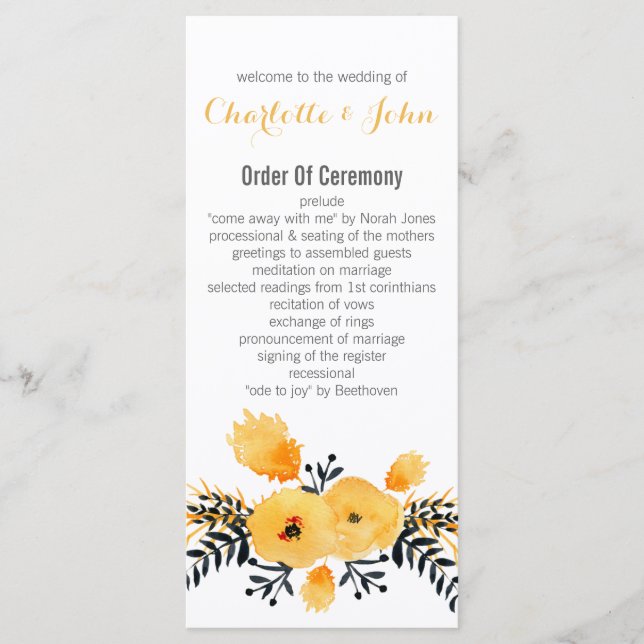 programas de casamento florais com cinzas amarelas (Frente)