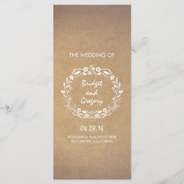programas de casamento florais do estilo kraft (Frente)