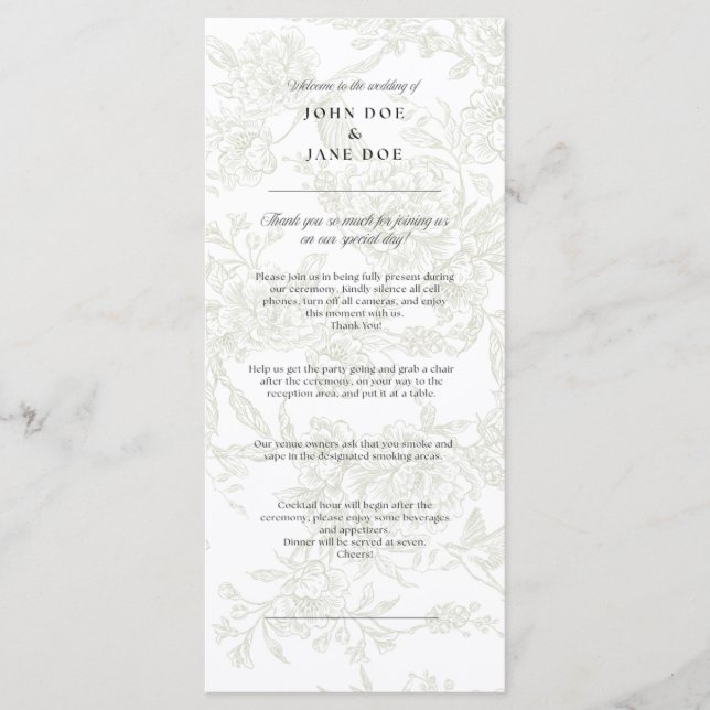 Programas de Casamento Florais Verdes (Frente)
