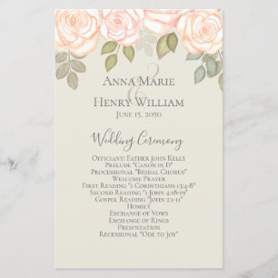 Programas de Casamento Floral Branco e Cor-de-Rosa
