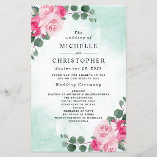 Programas de Casamento Floral de Cor de Água Rosa 