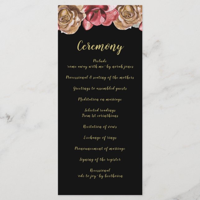 Programas de Casamento Floral de Marsala Black (Frente)
