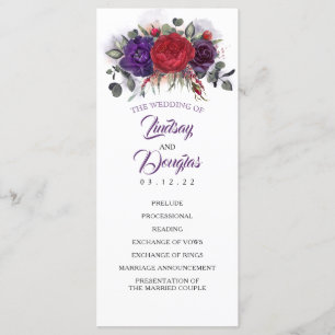 Programas de Casamento Floral de Plum Purple e Bor