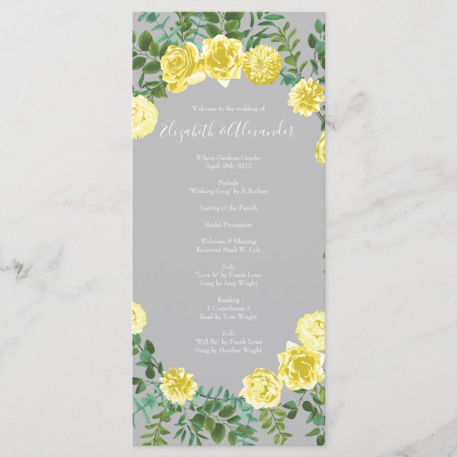 Programas de Casamento Floral de Rosa Amarelo-Clar (Frente)