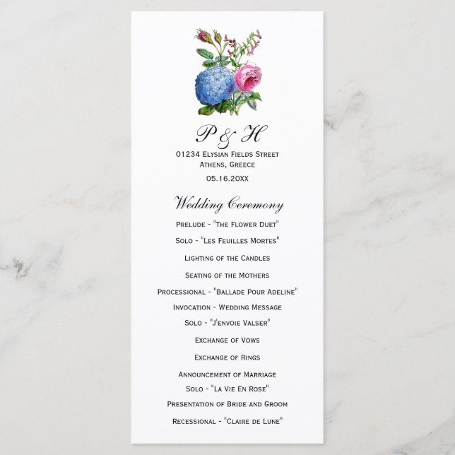Programas De Casamento Floral De Rosas Hydrangea (Frente)