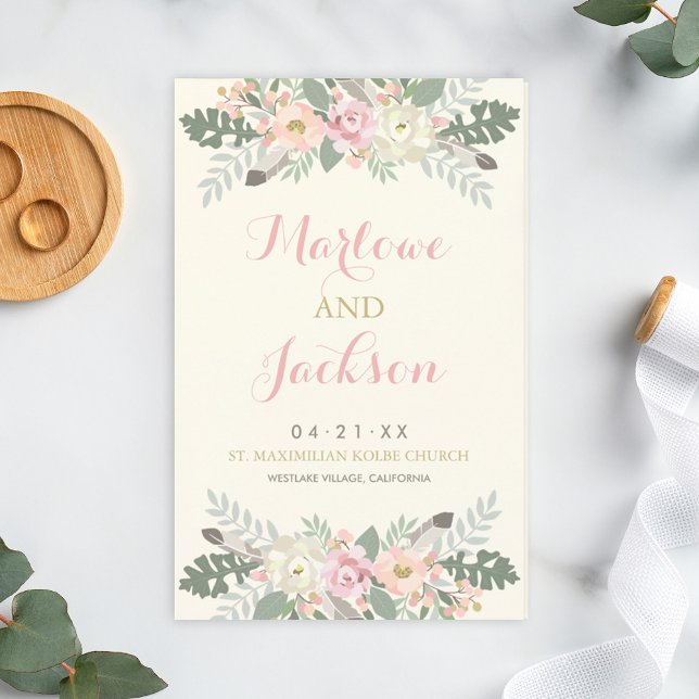 Programas de Casamento Floral Dourado de Ivory Pin (Criador carregado)