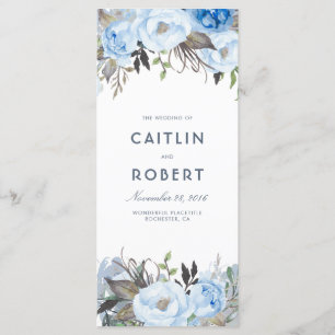 Programas de Casamento Floral Elegante Azul Dusty