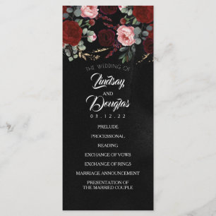 Programas de Casamento Floral Vermelho e Negro