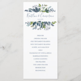 Programas de Casamento - Folhagem Pintada (Azul Em