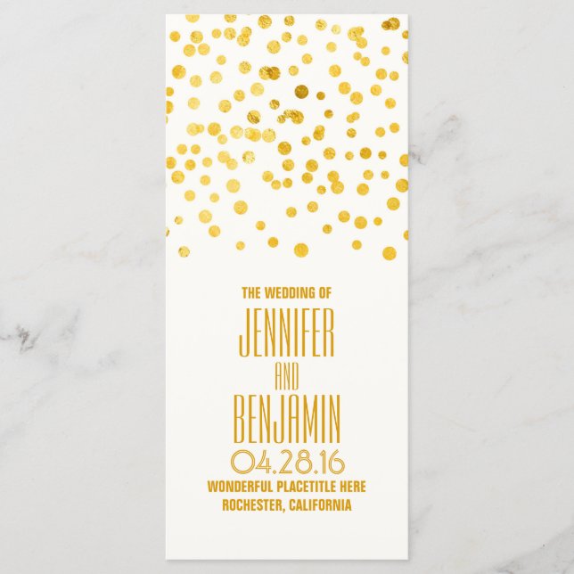 Programas de Casamento Gold Foil Confetti (Frente)