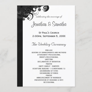 Programas de Casamento Gótico Preto e Branco Flora