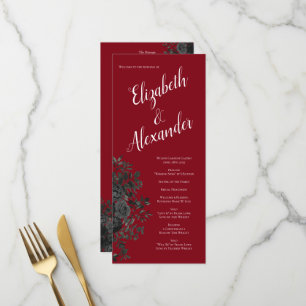 Programas de Casamento Gótico Rosa, Vermelho e Neg