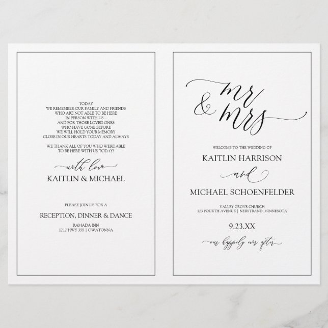 Programas de Casamento Legant Skinny Calliografia  (Frente)