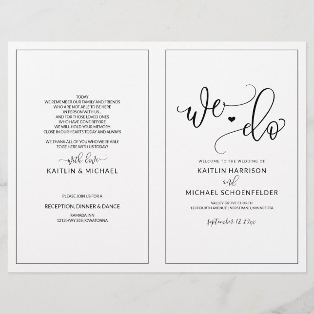 Programas de Casamento Moderno Bounce Caligrafia P (Frente)