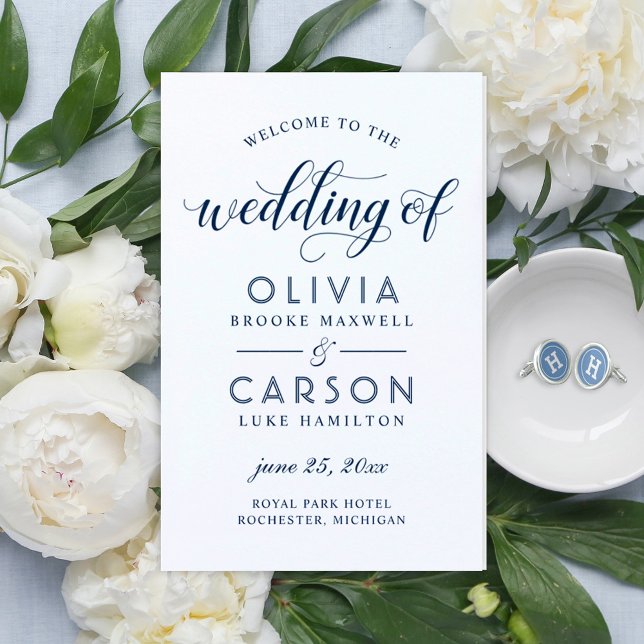 Programas de Casamento Modernos em Letra Azul-Mari (Criador carregado)