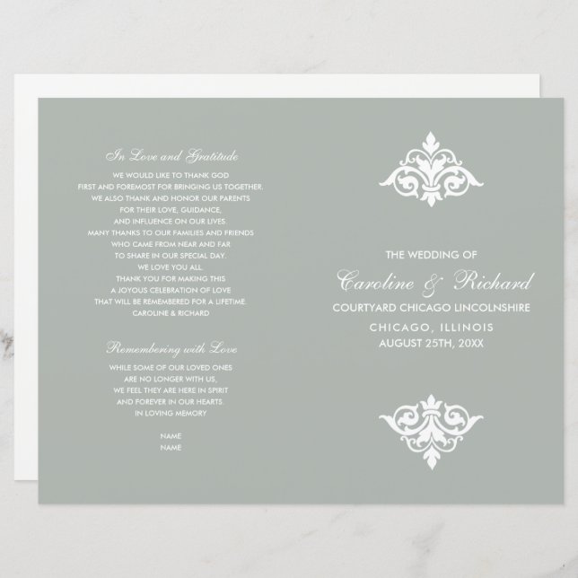Programas de Casamento Ornamental Dobrado Vintage (Frente/Verso)