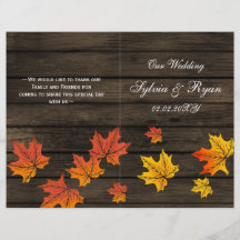 programas de casamento outono rústico de madeira d