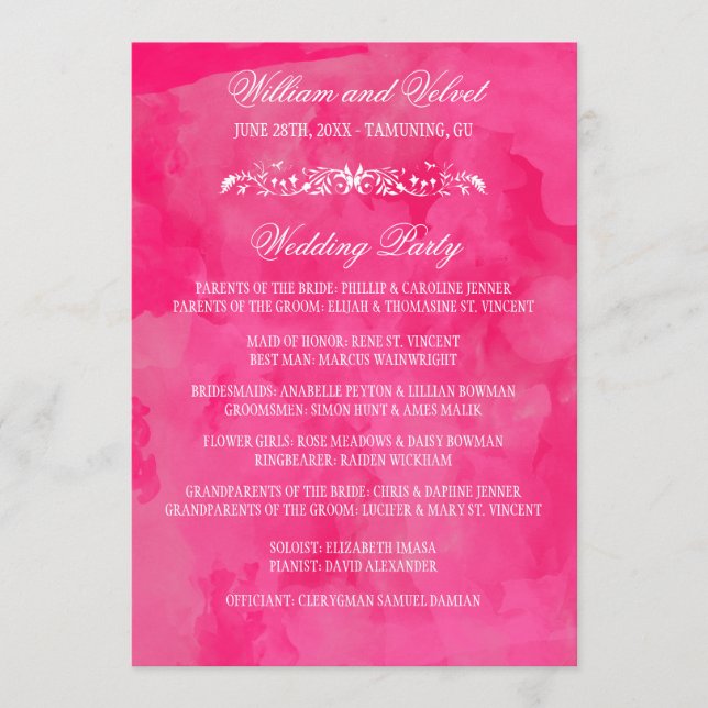 Programas de Casamento por Aquarela (Frente)