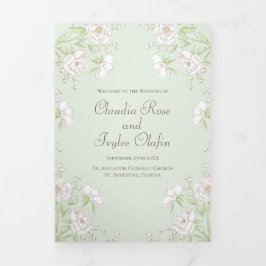 Programas de Casamento Rosa Branca Verde Salvia