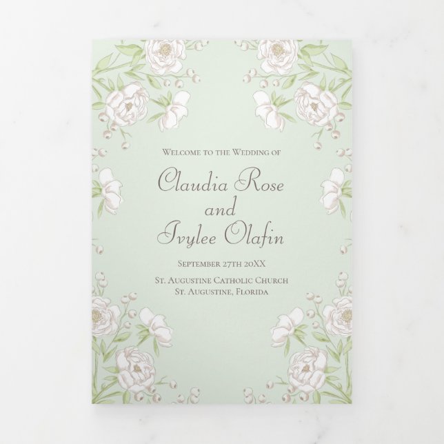 Programas de Casamento Rosa Branca Verde Salvia (Cobrir)