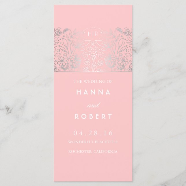 Programas de Casamento Rosa das Flores Prateadas d (Frente)