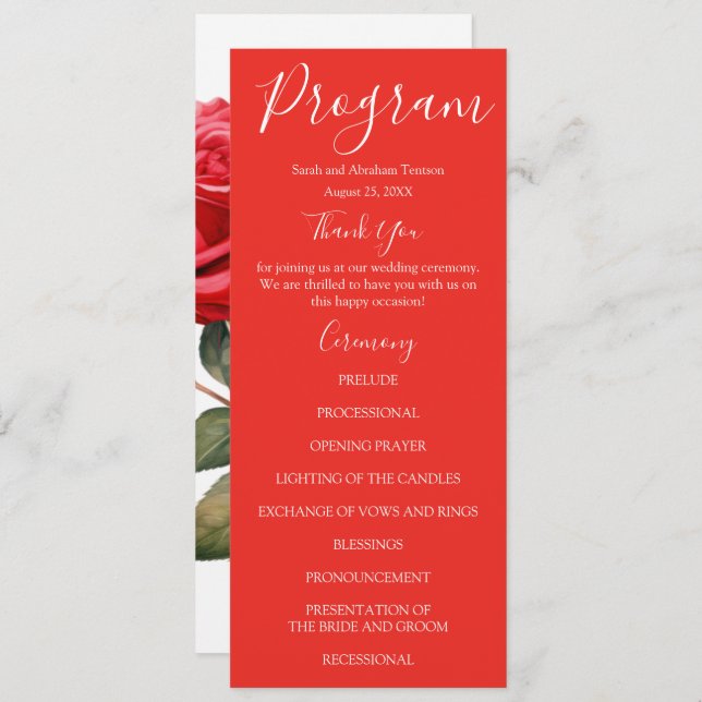 Programas de Casamento Rosa vermelha (Frente/Verso)