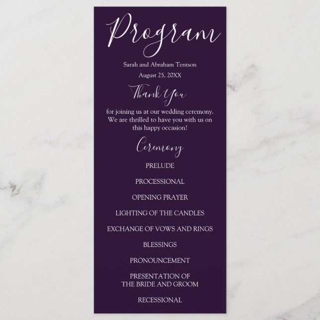 Programas de Casamento Roxo e Branco (Frente)