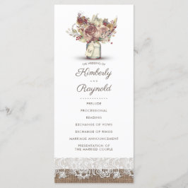 Programas De Casamento Rustic Burlap Floral Mason
