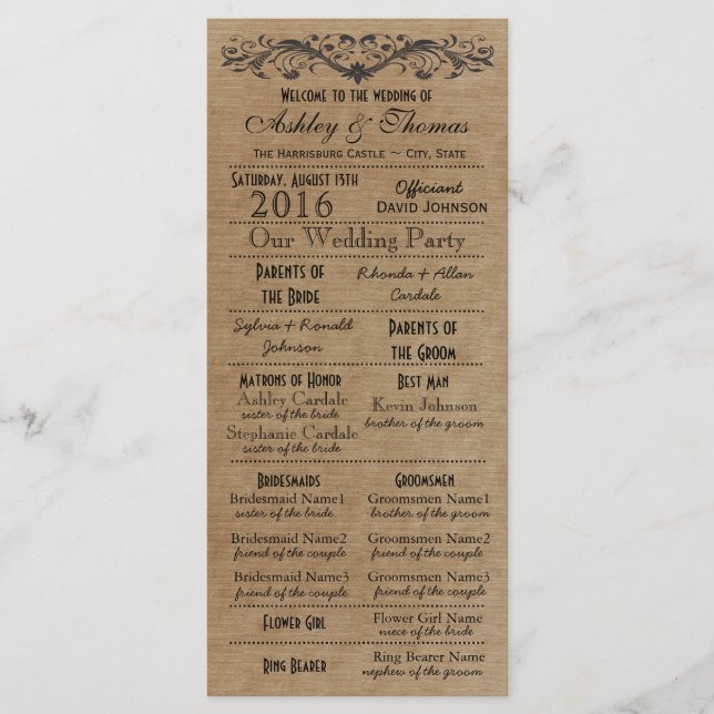 Programas de Casamento Rustic Typografia 2 Honra M (Frente)