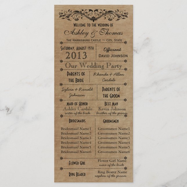 Programas de Casamento Rustic Typografia 6 Bridesm (Frente)
