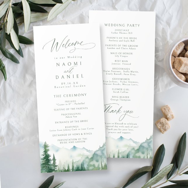 Programas de Casamento Rústico da Floresta da Mont (Sage Mountain Forest Rustic Wedding Programs)