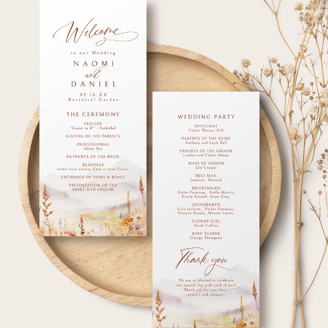 Programas de Casamento Rústico de Montanha de Flor (Fall Wildflower Mountain Rustic Wedding Programs)