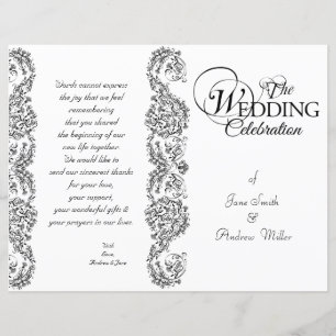 Programas de casamento tema damasco preto e branco