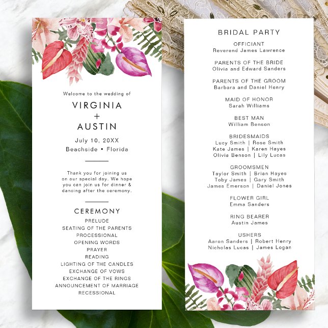 Programas de Casamento Tropicais (Tropical Watercolor Floral Wedding Programs by Painted Paperie
)