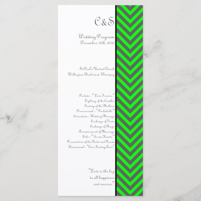 Programas de Casamento Verde/Cinza Modern Chevron  (Frente)