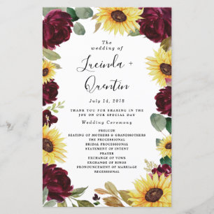 Programas de Casamento Vermelho de Sunflower e Ros