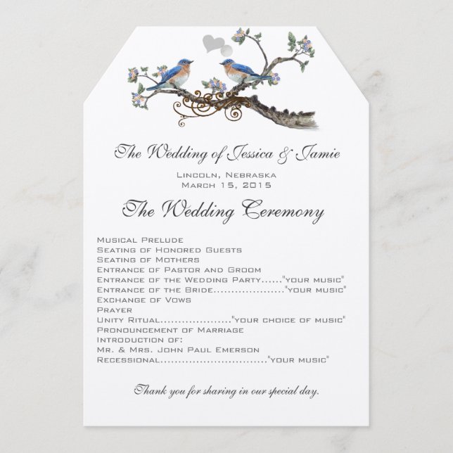 Programas de Casamento Vintage Bluebird (Frente)