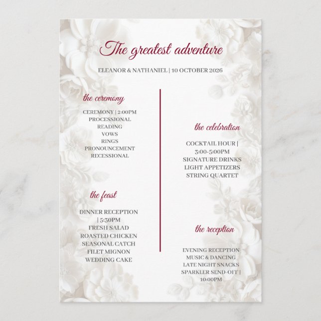 Programas de Cerimônia de Casamento Burgundy Flora (Frente)