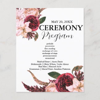 Programas de Cerimônia de Casamento Burgundy Sangr