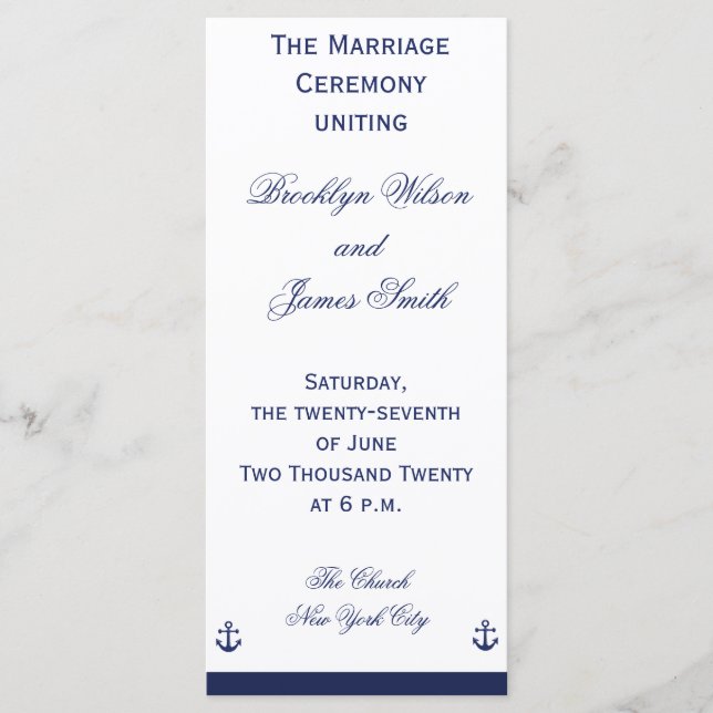 Programas de Cerimônia de Casamento Náutico marinh (Frente)