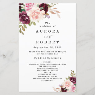 Programas Dourados de Casamento Floral Rosa-Blush
