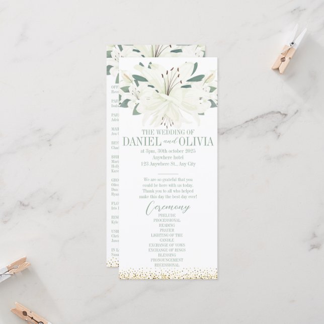 Programas Elegante Charm Green Wildflower Wedding (Frente/Verso In Situ)