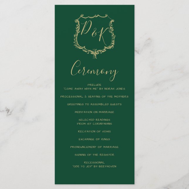 Programas Monogrammed Dourados Crest e Green Weds (Frente)