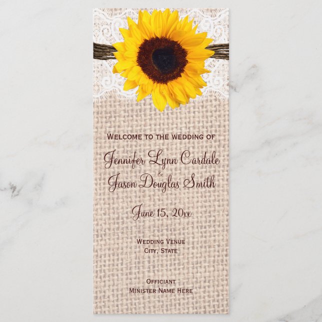 Programas Rustic Country Sunflower Vertical Weddin (Frente)