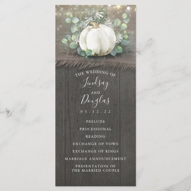 Programas Rustic Country White Pumpkin Wedding (Frente)
