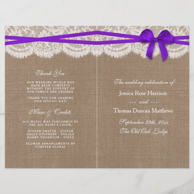 Programas Rustic Purple Arco Wedding Collection (Frente)