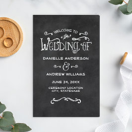 Programas Rustic Script Black Chalkboard Wedding