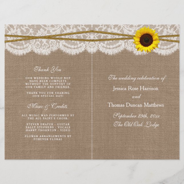 Programas Rustic Sunflower Wedding Collection (Frente)
