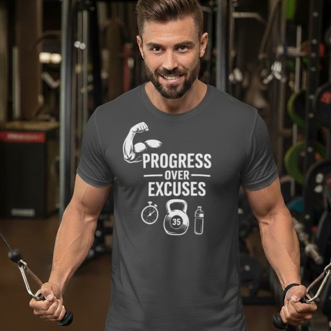 Progresso em vez de Desculpas – Camiseta Motivacio (Criador carregado)