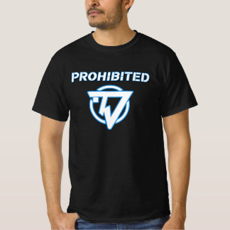 "Proibido" branco e azul na camiseta preta
